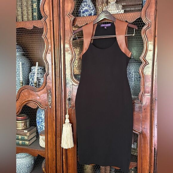 Ralph Lauren Collection Fall 12 Black Merino Wool Leather Trim Knit Sheath Dress - Picture 3 of 16